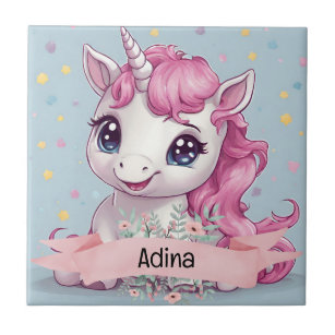 Magical Pink Baby Unicorn Stars Individuelle Name Fliese