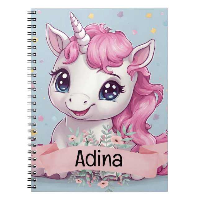 Magical Pink Baby Unicorn Stars Individuelle Name Notizblock (Vorderseite)