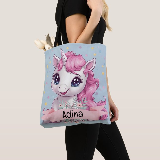 Magical Pink Baby Unicorn Stars Individuelle Name Tasche (Von Nahem)