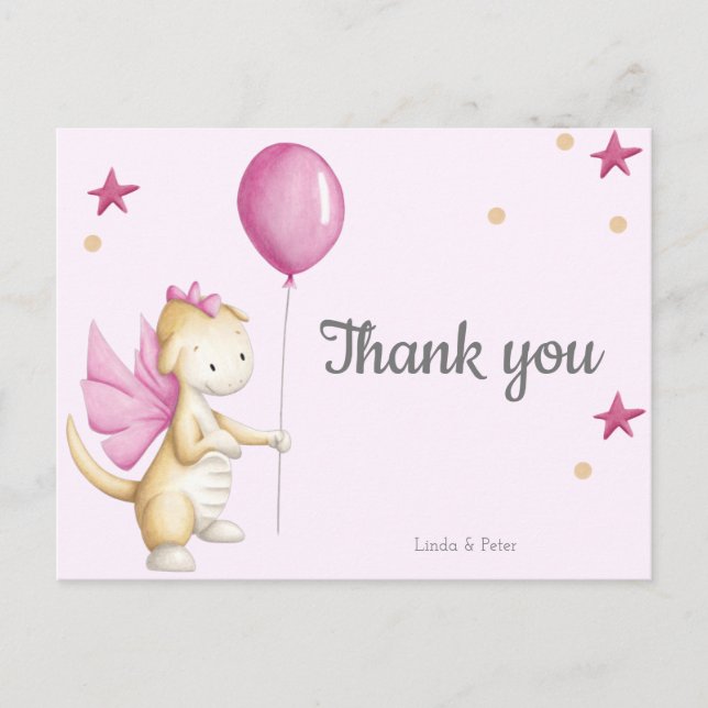 Magical Pink Dragon Baby Dusche Danke Postcard Postkarte (Vorderseite)