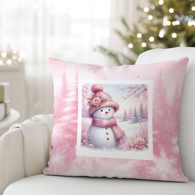 Magical Pink Winter Pillow Cute Snowman Style Kissen (Magical Pink Winter Pillow Cute Snowman Style)