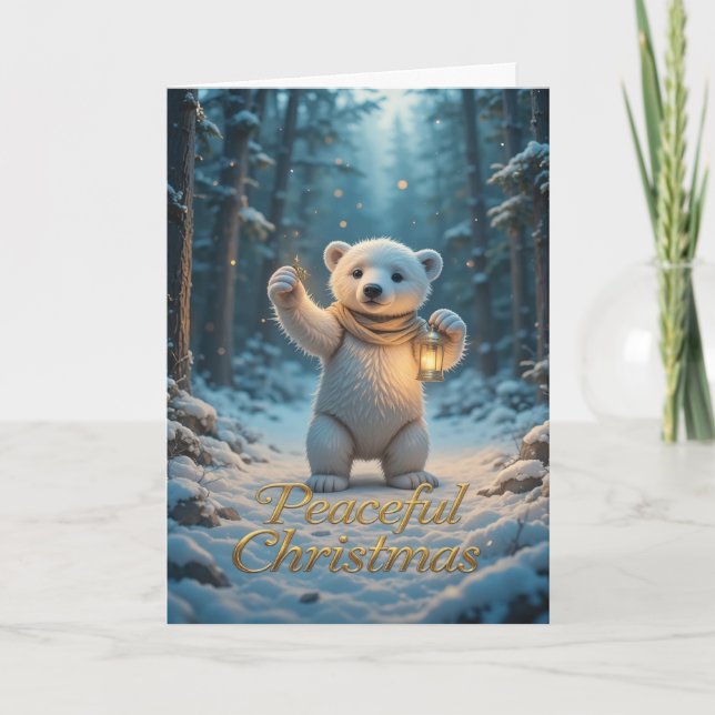 Magical Polar Bear with Lantern Cozy Winter  Karte (Vorderseite)