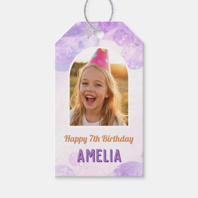 Magical Purple Photo Birthday Party  Geschenkanhänger (Vorderseite)