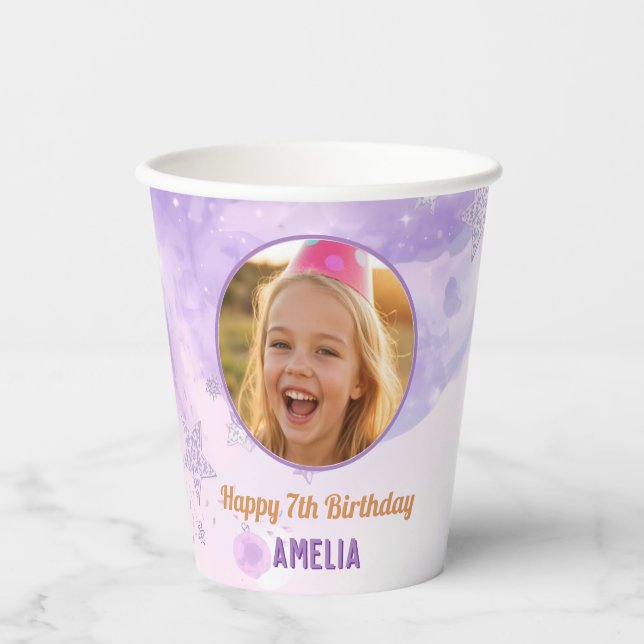 Magical Purple Photo Birthday Party  Pappbecher (Vorderseite)