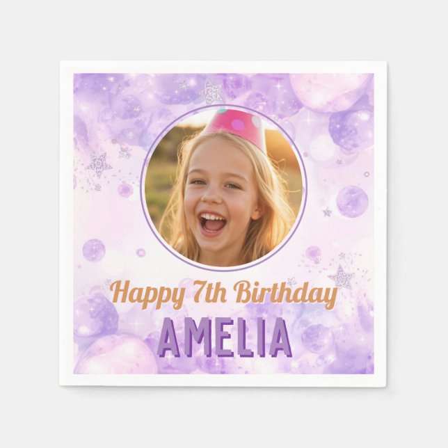Magical Purple Photo Birthday Party  Serviette (Vorderseite)