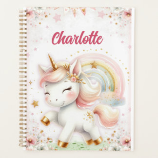Magical Rainbow Pink Unicorns Spiral Notebook wate Planer