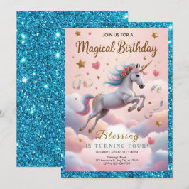 Magical Rainbow Unicorn 4th Birthday Einladung