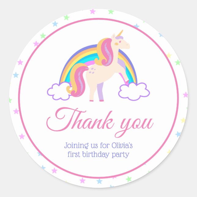 Magical Rainbow Unicorn Danke Runder Aufkleber (Vorderseite)