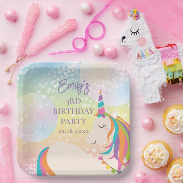 Magical Rainbow Unicorn Girl Birthday Party Pappteller (Party)