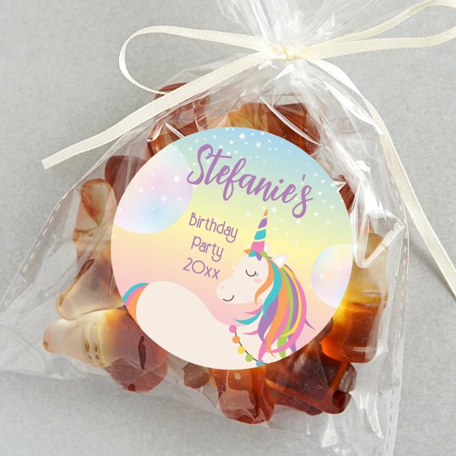 Magical Rainbow Unicorn Girl Birthday Party Runder Aufkleber (Von Creator hochgeladen)