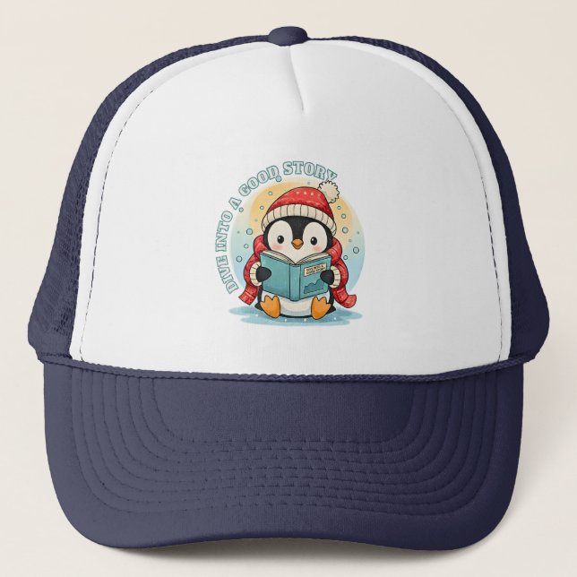 Magical Reading Penguin Foam Trucker Hat Truckerkappe (Vorderseite)