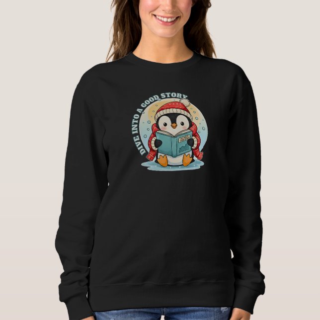 Magical Reading Penguin Winter Tale Cozy Apparel Sweatshirt (Vorderseite)