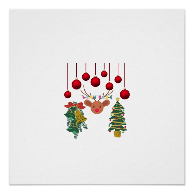 Magical Reindeer Bells and Christmas Tree Design  Poster (Vorderseite)