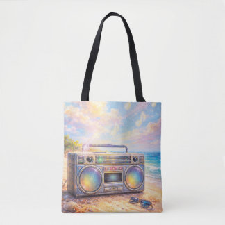 Magical Retro Boombox Playing Music On Beach Tasche