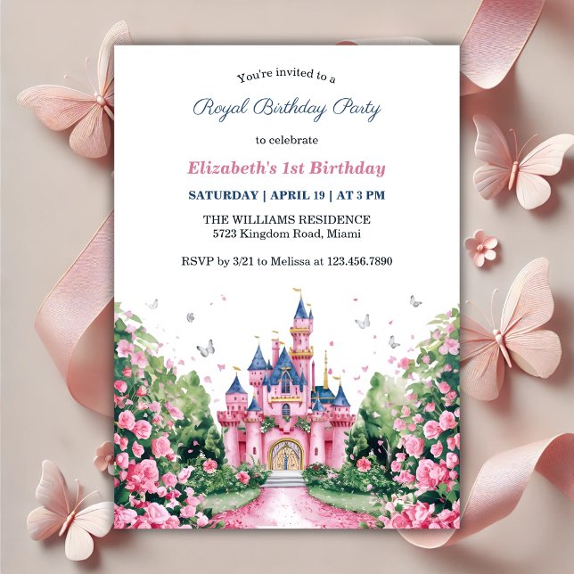 Magical Royal Princess Butterflies 1. Geburtstag Einladung (Magical Royal Princess Butterflies 1st Birthday Invitation)