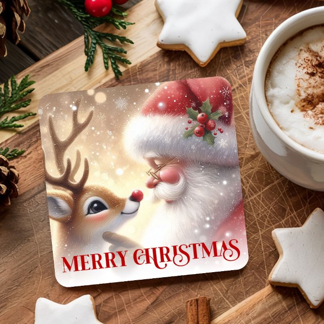 Magical Santa and Rudolph Christmas Drink Coasters Rechteckiger Pappuntersetzer (Magical Santa and Rudolph Christmas Drink Coasters)