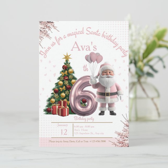 Magical Santa Birthday Invitation – 6th Birthday Dankeskarte (Stehend Vorderseite)