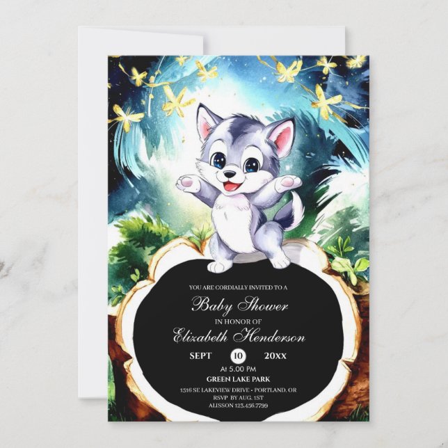 Magical Simple Wolf Baby Dusche Einladung (Vorderseite)