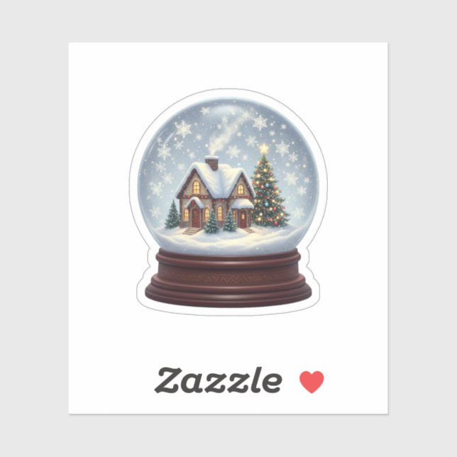 Magical Snow Globe Christmas House & Tree  Aufkleber (Blatt)