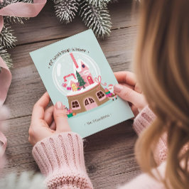 Magical Snow Globe Santa's Elves Pink Workshop Feiertagskarte
