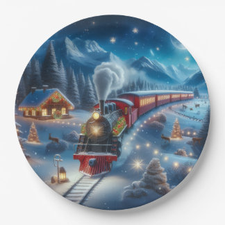 Magical Snowy Christmas Train Winter Scene Pappteller