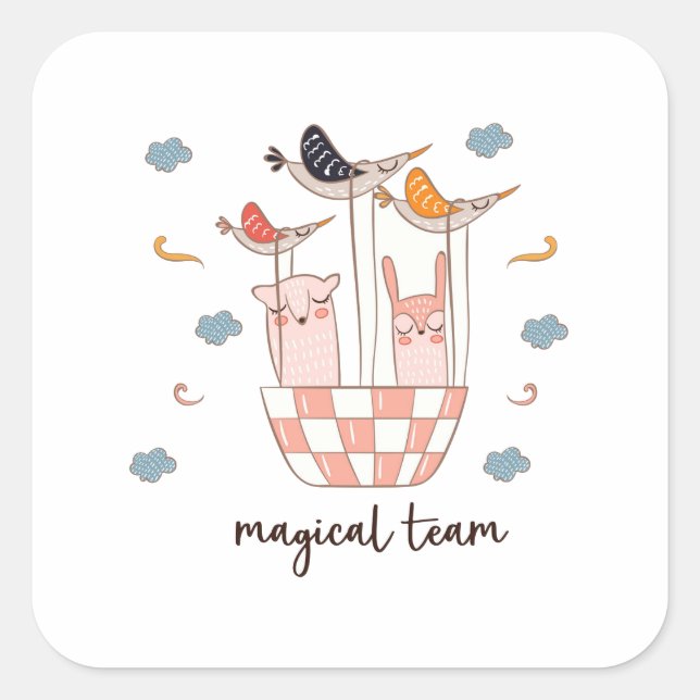 Magical Team Bunny Quadratischer Aufkleber (Vorderseite)