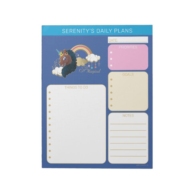 Magical the Unicorn Rainbow & Clouds Design Notizblock (Rotiert)