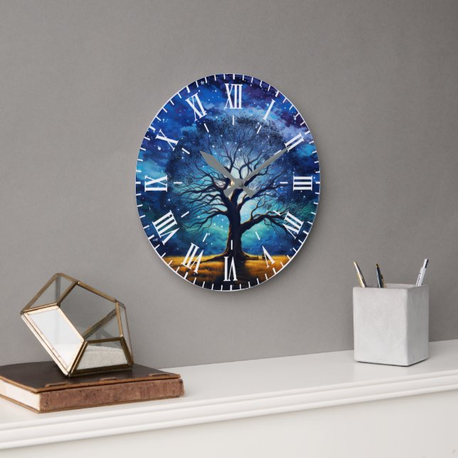 Magical Tree of Life Starry Night Unique Wall Cloc Große Wanduhr (Büro)