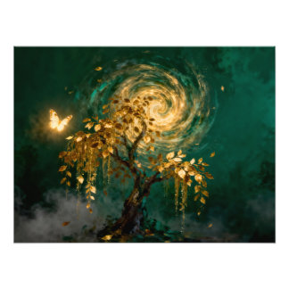 Magical Tree with Butterfly and Swirling Galaxy Fotodruck