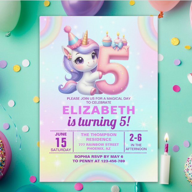 Magical Unicorn 5th Birthday – Rainbow theme Einladung (Von Creator hochgeladen)