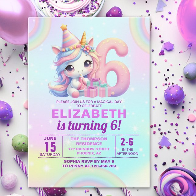 Magical Unicorn 6th Birthday – Rainbow Einladung (Von Creator hochgeladen)