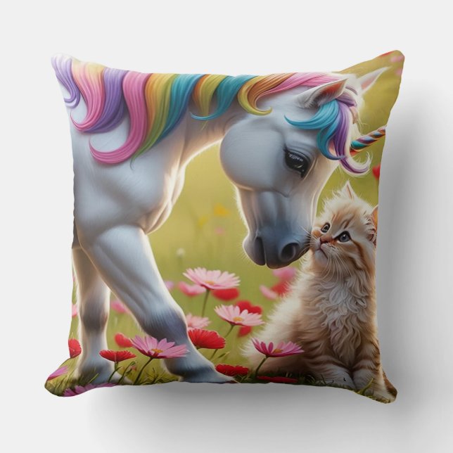 Magical Unicorn and Kitten Best Friends  Kissen (Vorderseite)