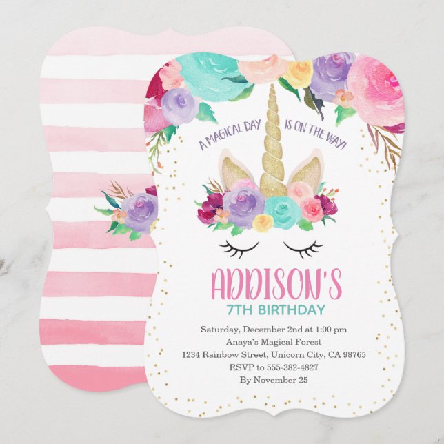 Magical Unicorn Birthday Baby Shower Einladungen (Vorne/Hinten)
