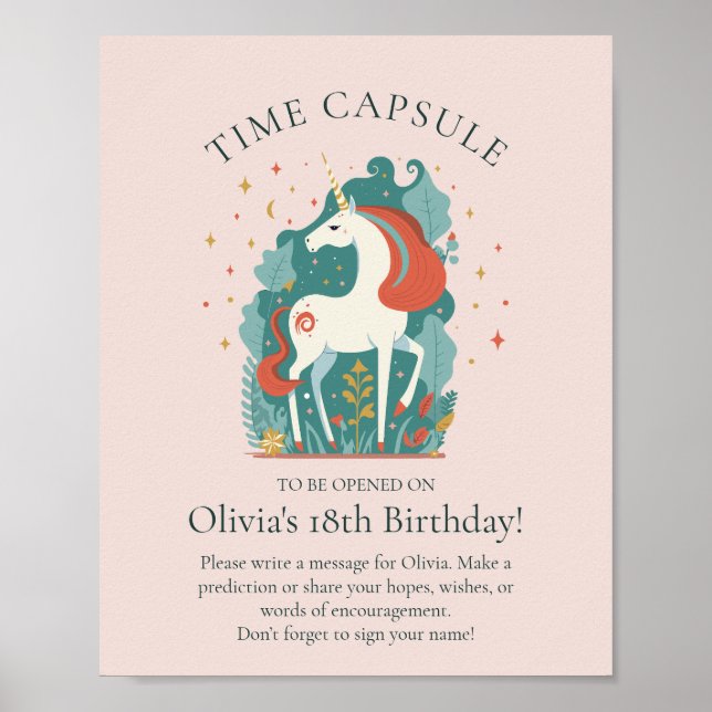Magical Unicorn Birthday Baby Shower Time Kapsel Poster (Vorne)