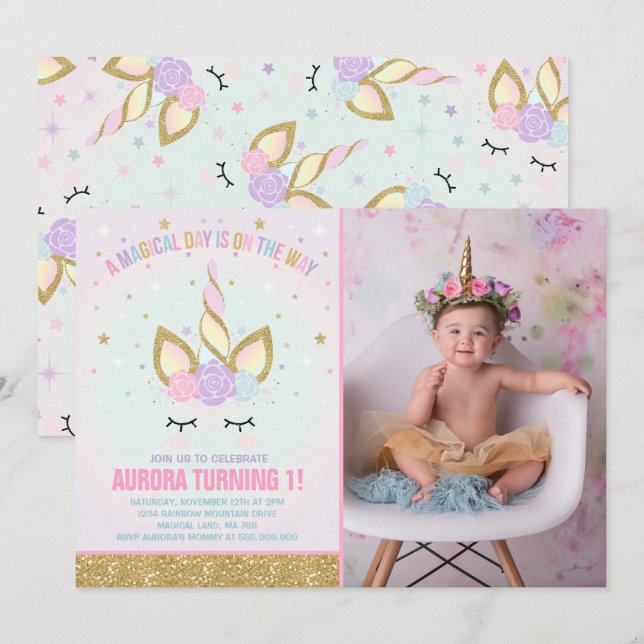 Magical Unicorn Birthday Einladung Unicorn Party (Vorne/Hinten)