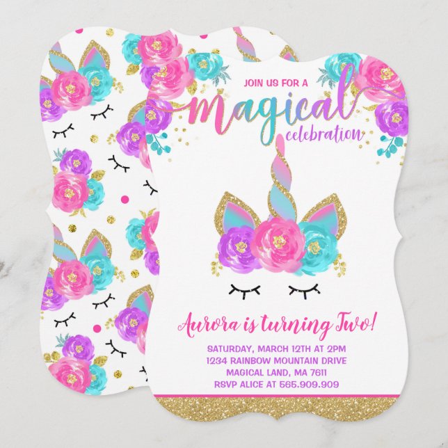 Magical Unicorn Birthday Einladung Unicorn Party (Vorne/Hinten)