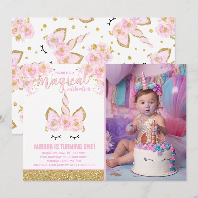 Magical Unicorn Birthday Einladung Unicorn Party (Vorne/Hinten)
