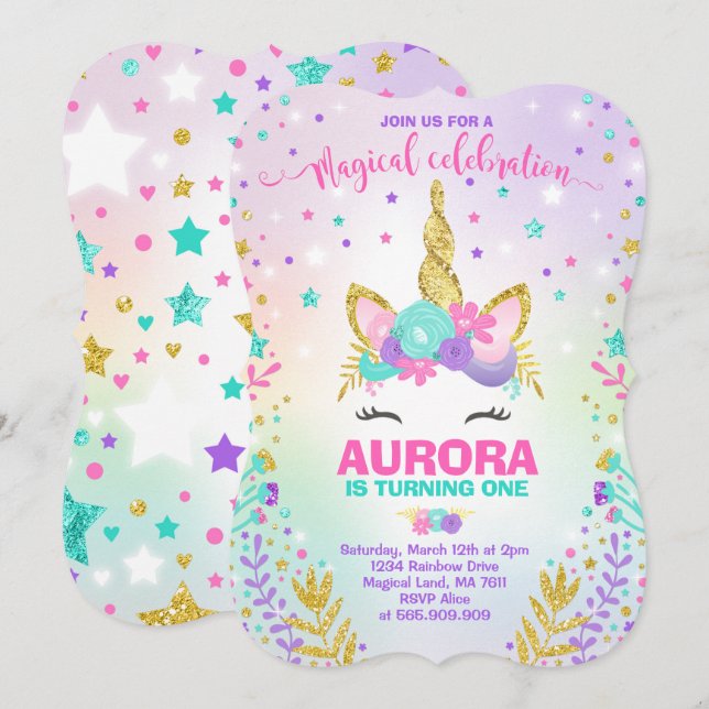 Magical Unicorn Birthday Einladung Unicorn Party (Vorne/Hinten)