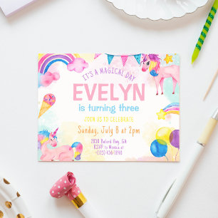 Magical Unicorn Birthday Girl Invitation Card Ankündigungspostkarte