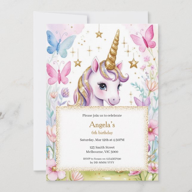 Magical Unicorn Birthday Girls Einladung (Vorderseite)