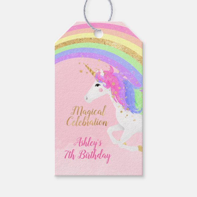 Magical Unicorn Birthday | Gold Rainbow Geschenkanhänger (Vorderseite)