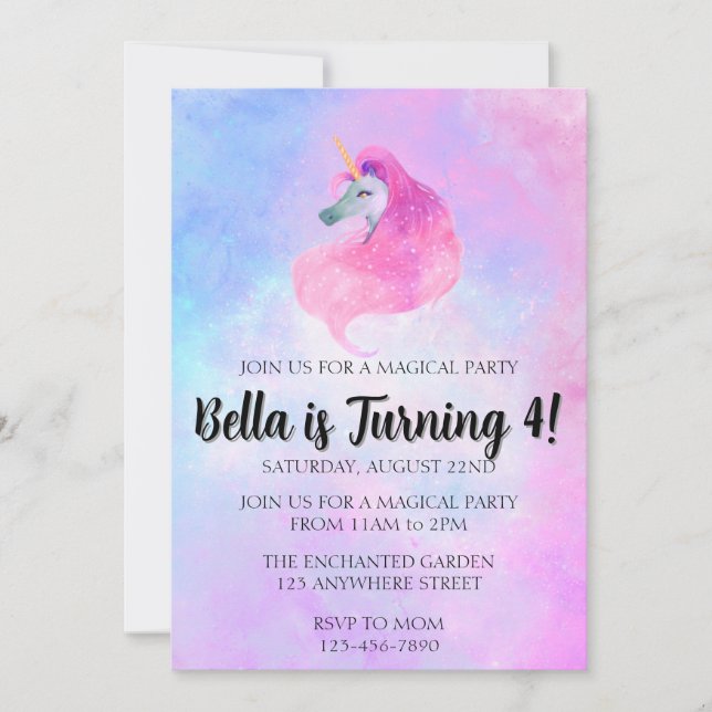 Magical Unicorn Birthday Invitation Einladung (Vorderseite)