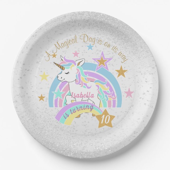 Magical Unicorn Birthday Pappteller (Vorderseite)