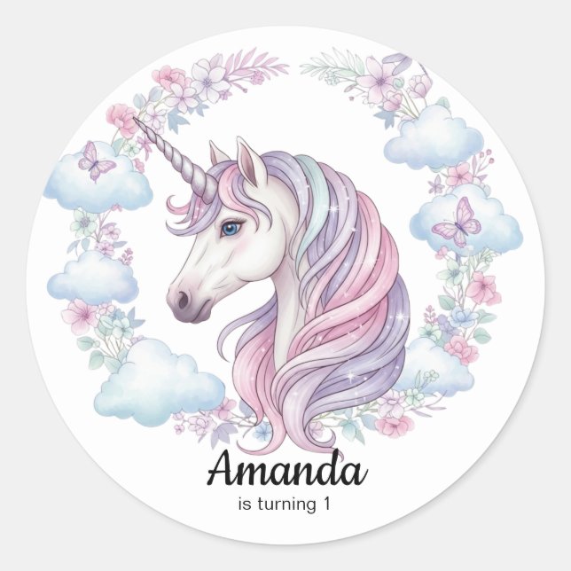 Magical Unicorn Birthday Party Favor Sticker (Vorderseite)