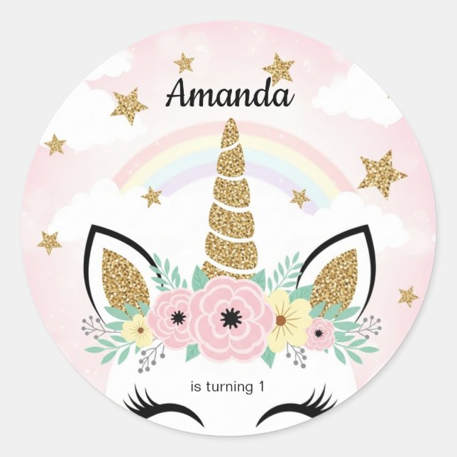 Magical Unicorn Birthday Party Favor Stickers (Devant)