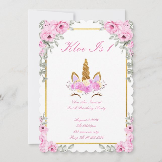MAGICAL UNICORN BIRTHDAY PARTY INVITATION EINLADUNG (Vorderseite)