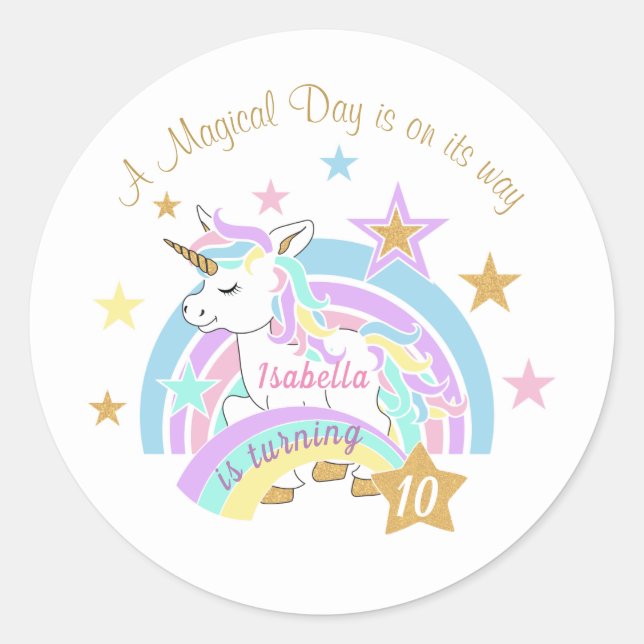 Magical Unicorn Birthday Runder Aufkleber (Vorderseite)