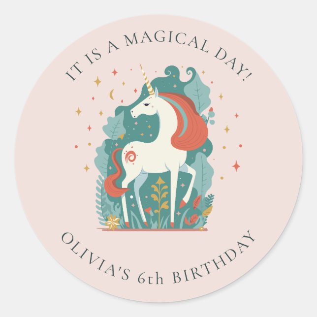Magical Unicorn Birthday Runder Aufkleber (Vorderseite)