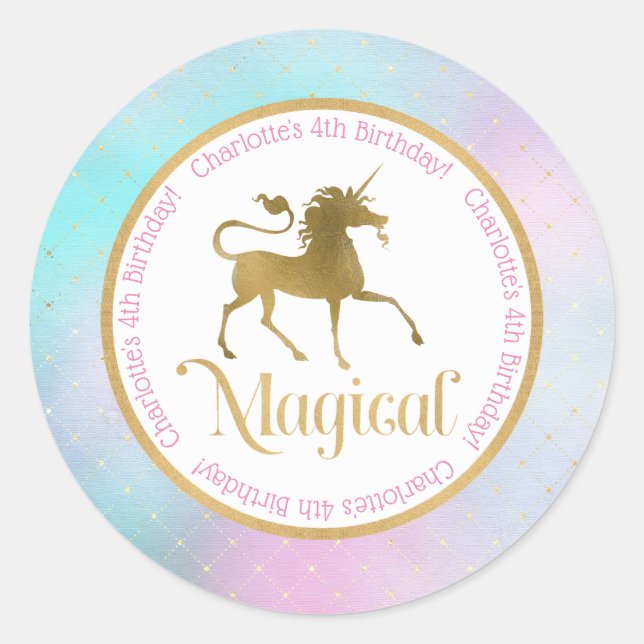 Magical Unicorn Birthday Runder Aufkleber (Vorderseite)