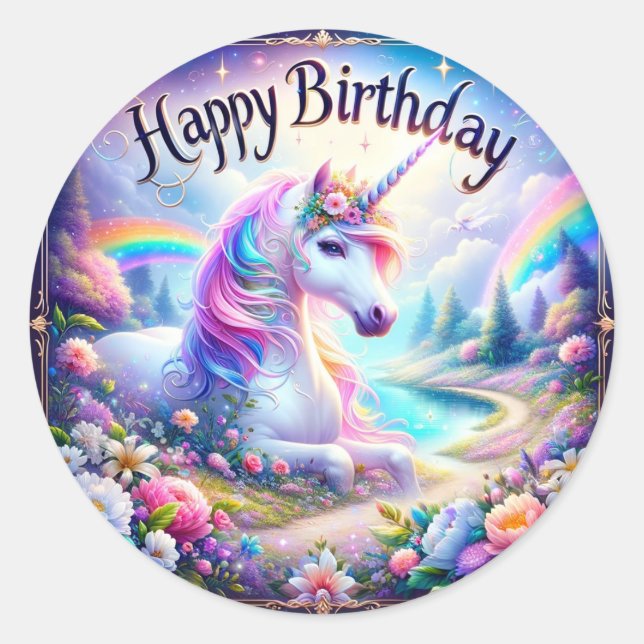 Magical Unicorn Birthday Stickers" Runder Aufkleber (Vorderseite)